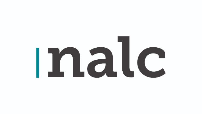 Logo featuring the word "nalc" in a modern font, with a blue vertical line on the left. Background is light.