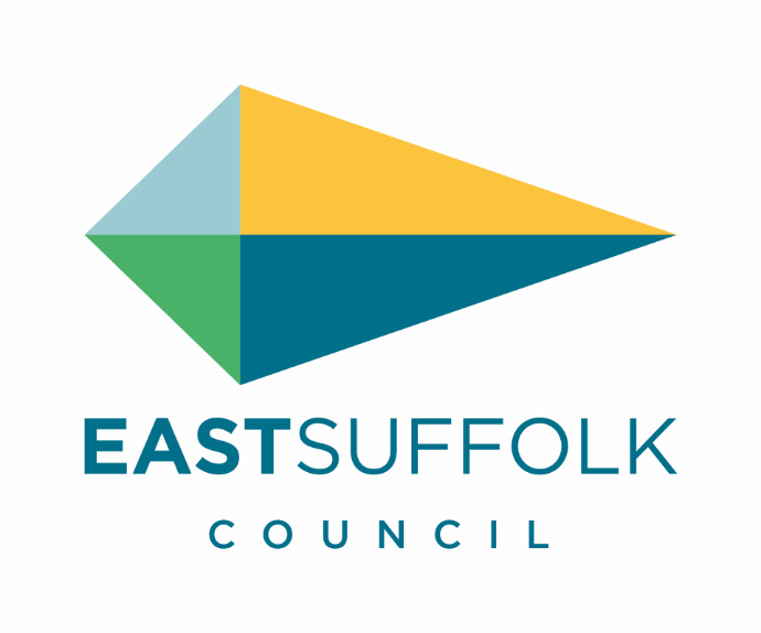 Logo of East Suffolk Council featuring a geometric design with blue, green, yellow, and light blue shapes above the text.